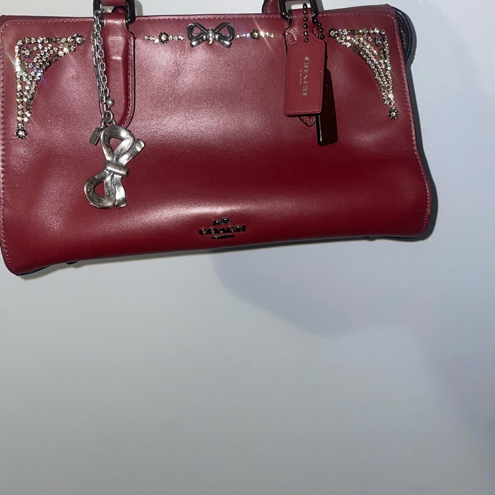 Coach Burgundy Satchel with Bow and Stud Details